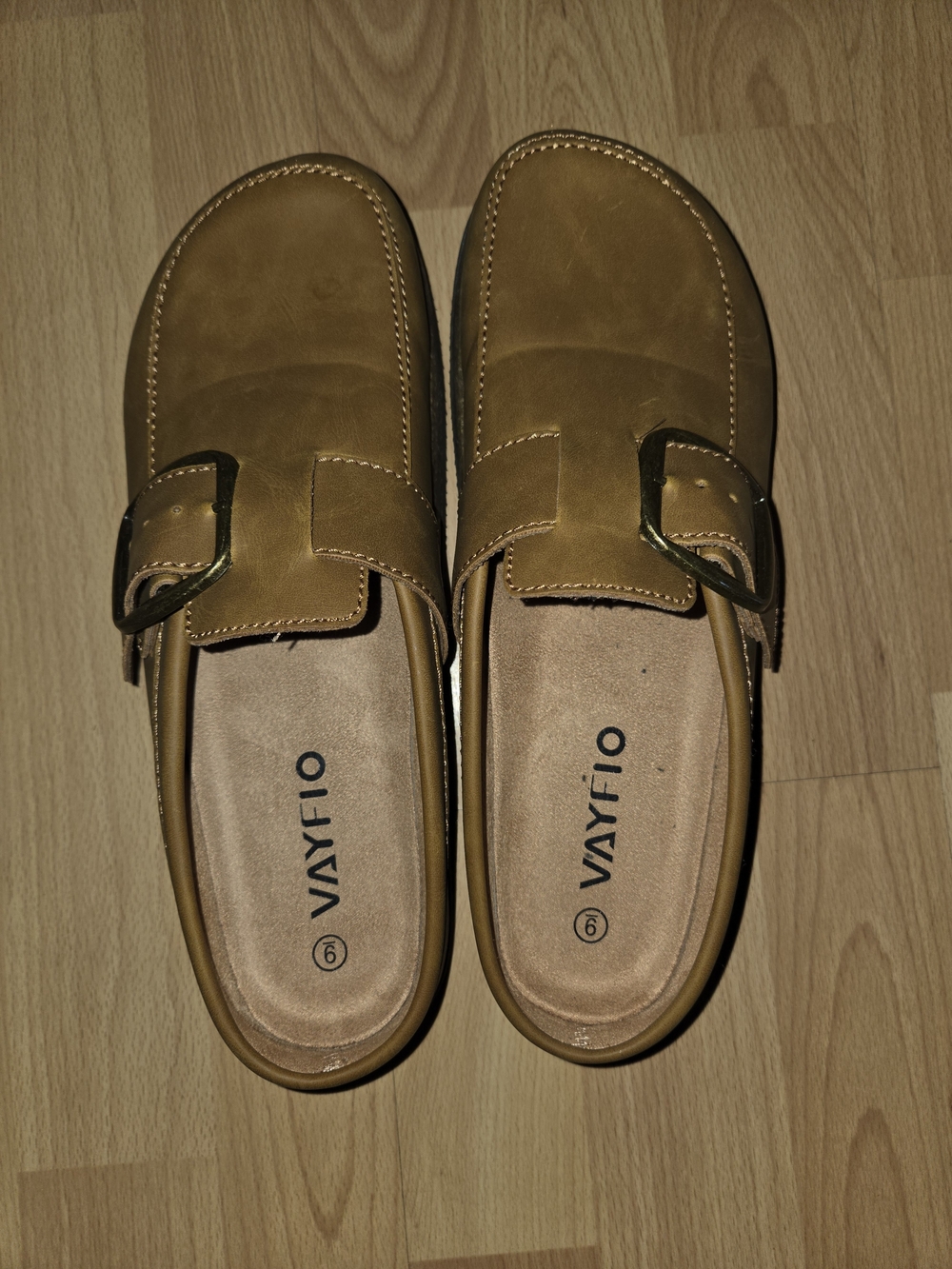 Vayfio Women's Tan Eco-Leather Comfort Clogs Mules